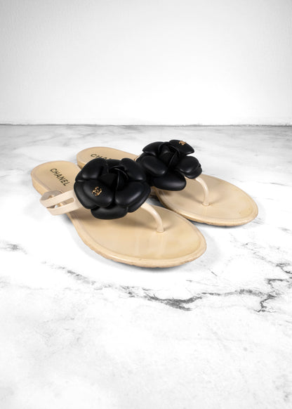 Chanel Camellia Coco Mark Rubber Beach Sandals