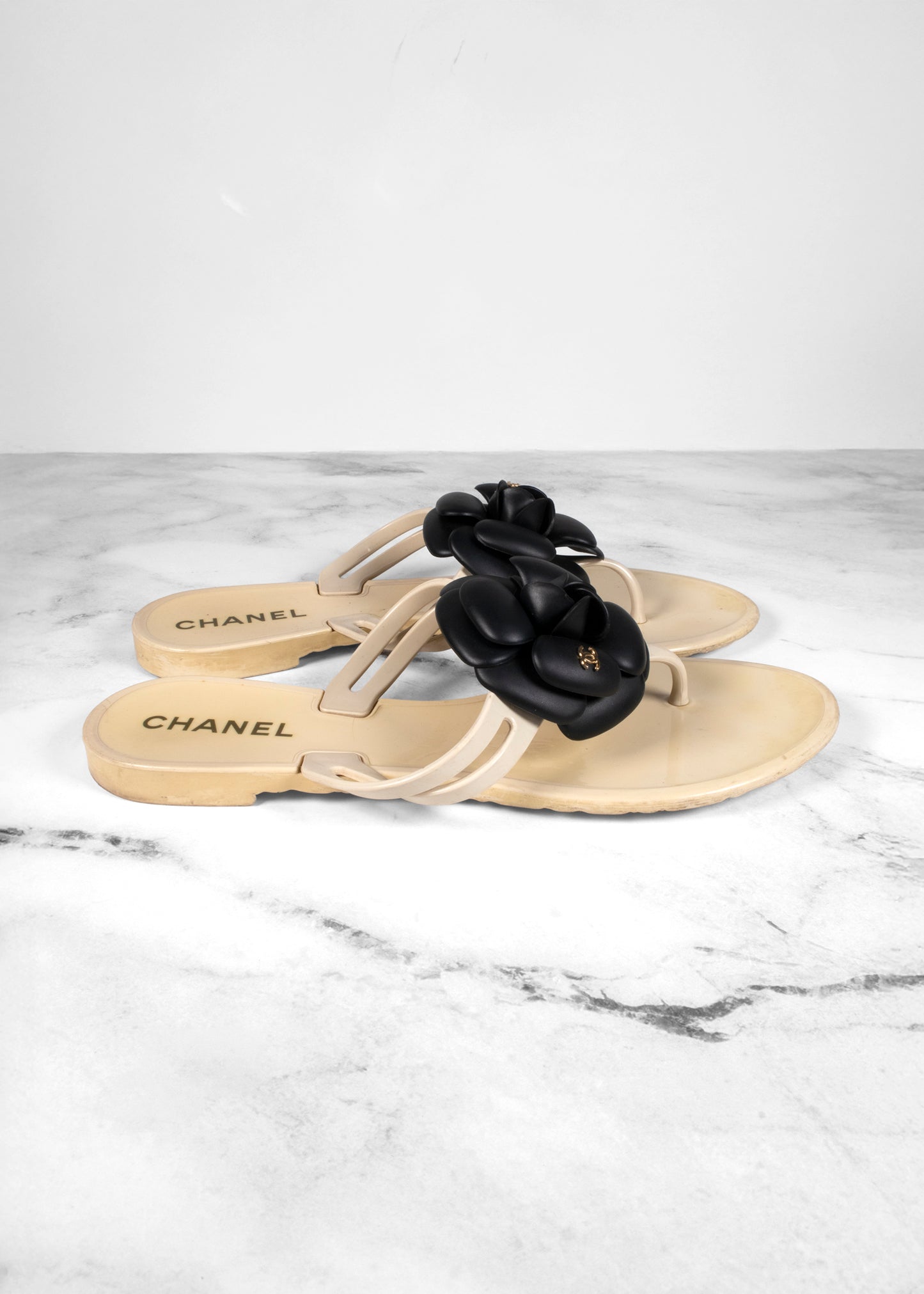 Chanel Camellia Coco Mark Rubber Beach Sandals