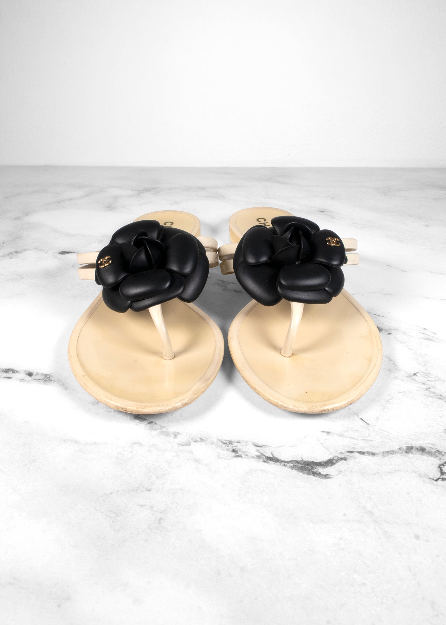 Chanel Camellia Coco Mark Rubber Beach Sandals