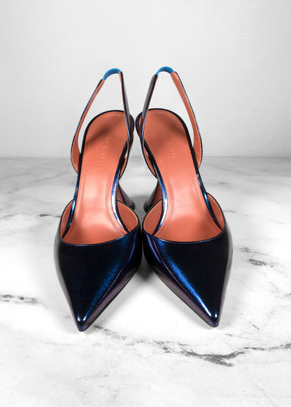 Amina Muaddi Chrome Patent Slingback Pumps