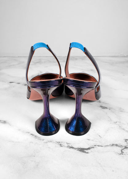 Amina Muaddi Chrome Patent Slingback Pumps