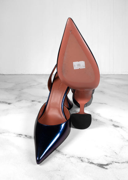 Amina Muaddi Chrome Patent Slingback Pumps