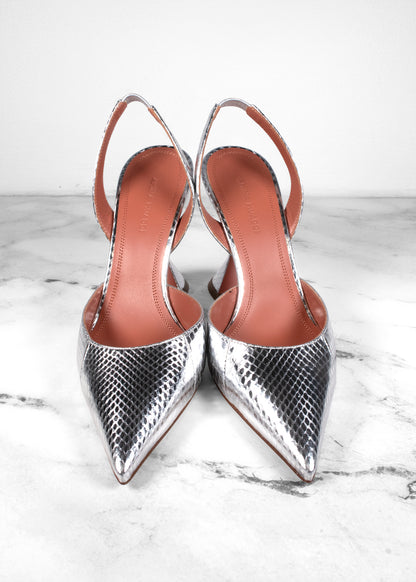 Amina Muaddi Holli Pointed Toe Slingback Pump in Disco Squares