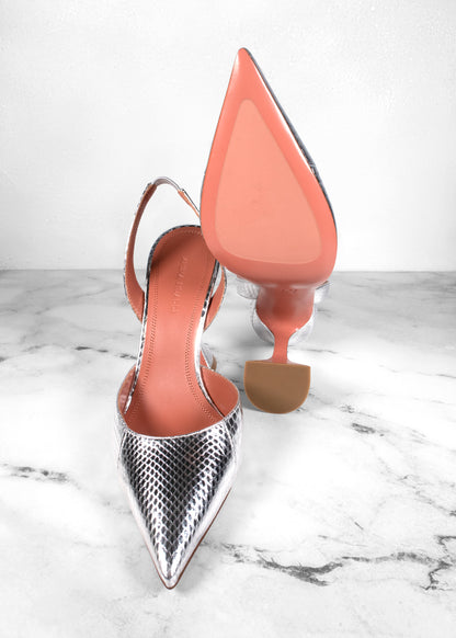 Amina Muaddi Holli Pointed Toe Slingback Pump in Disco Squares