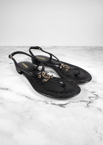 Chanel Black CC Chain Thong Sandals