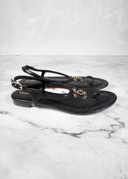 Chanel Black CC Chain Thong Sandals