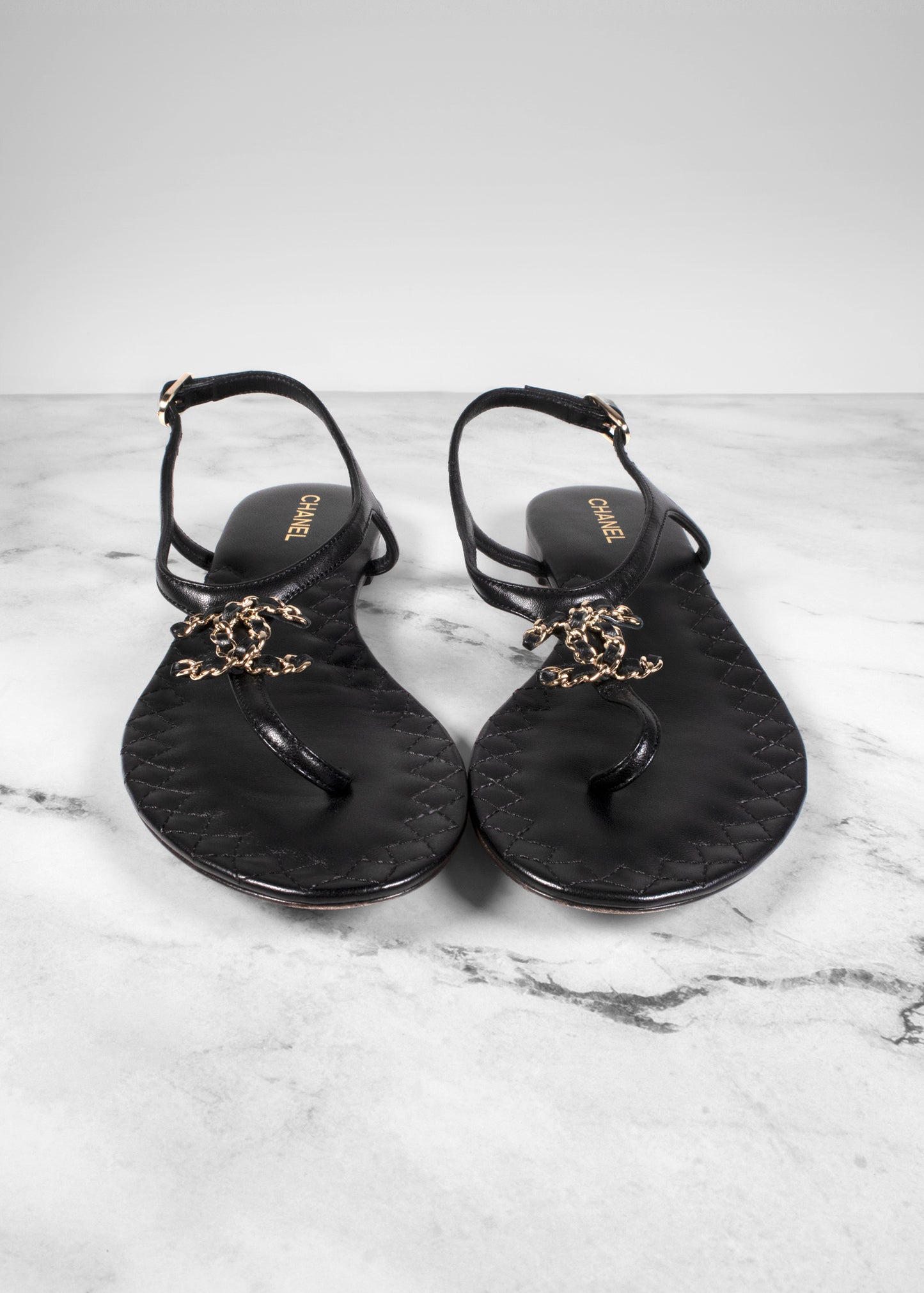 Chanel Black CC Chain Thong Sandals