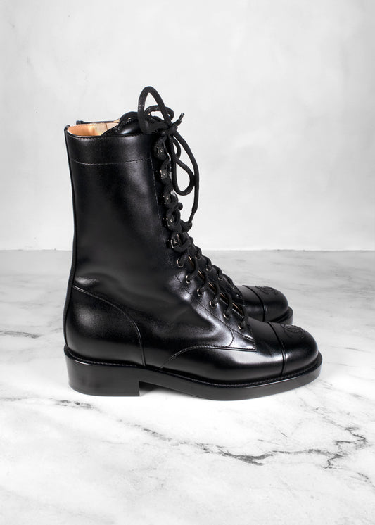 Chanel Calfskin Lace Up Combat Boots