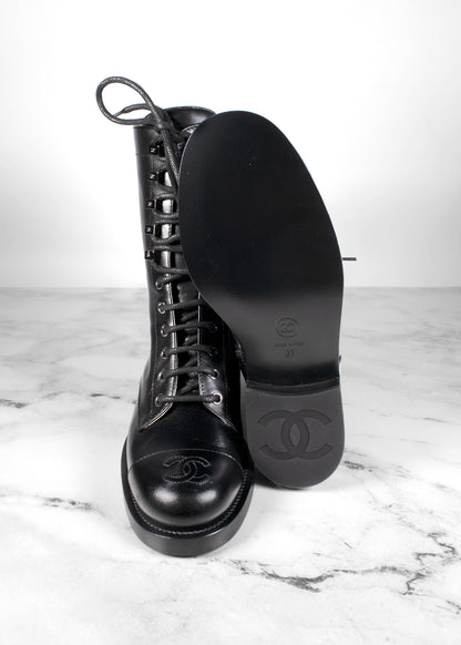 Chanel Calfskin Lace Up Combat Boots