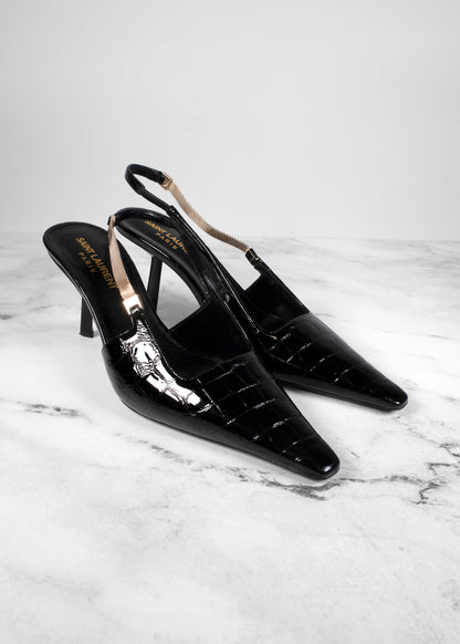 Saint Laurent Blake Croco Slingback Pumps