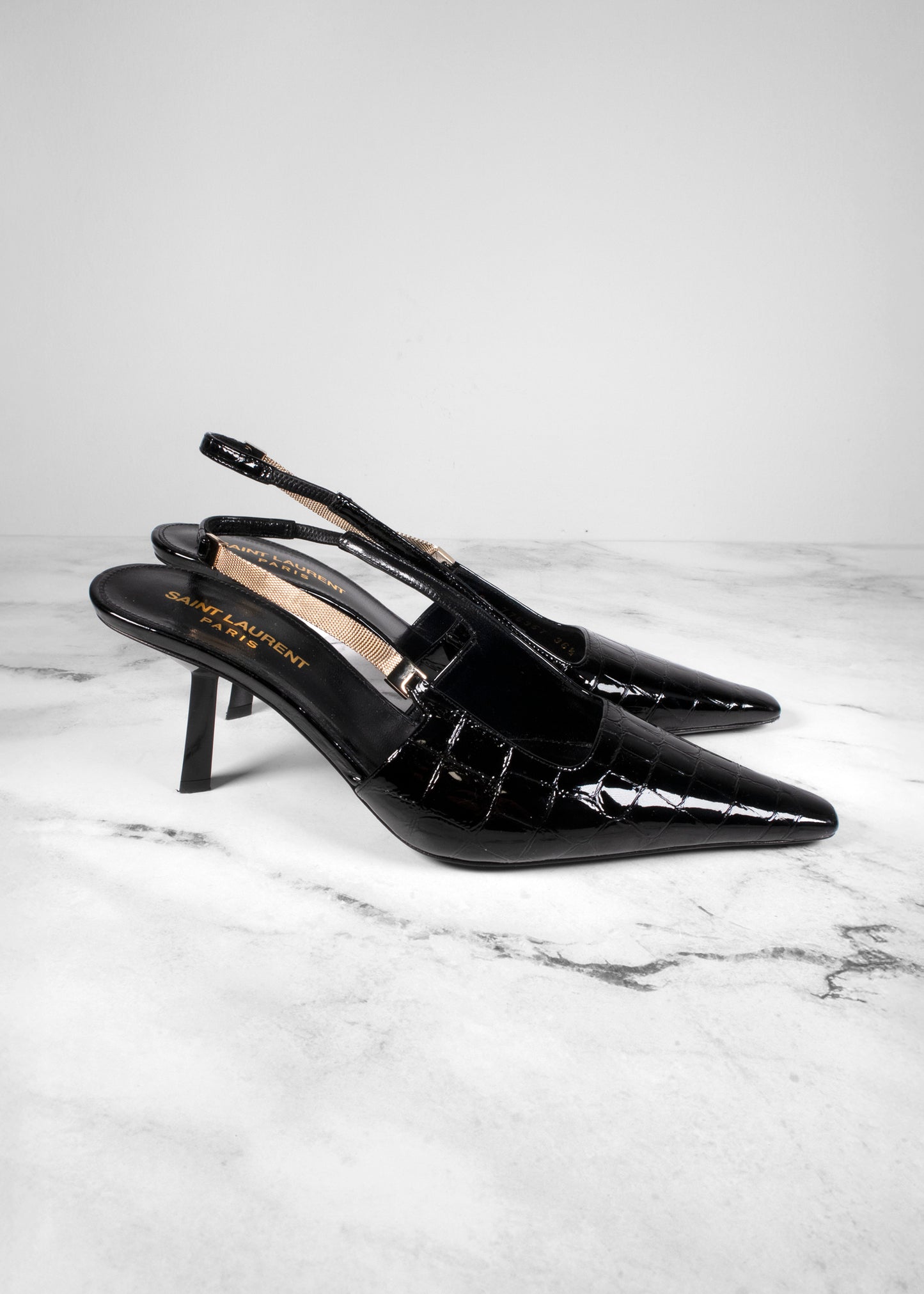 Saint Laurent Blake Croco Slingback Pumps