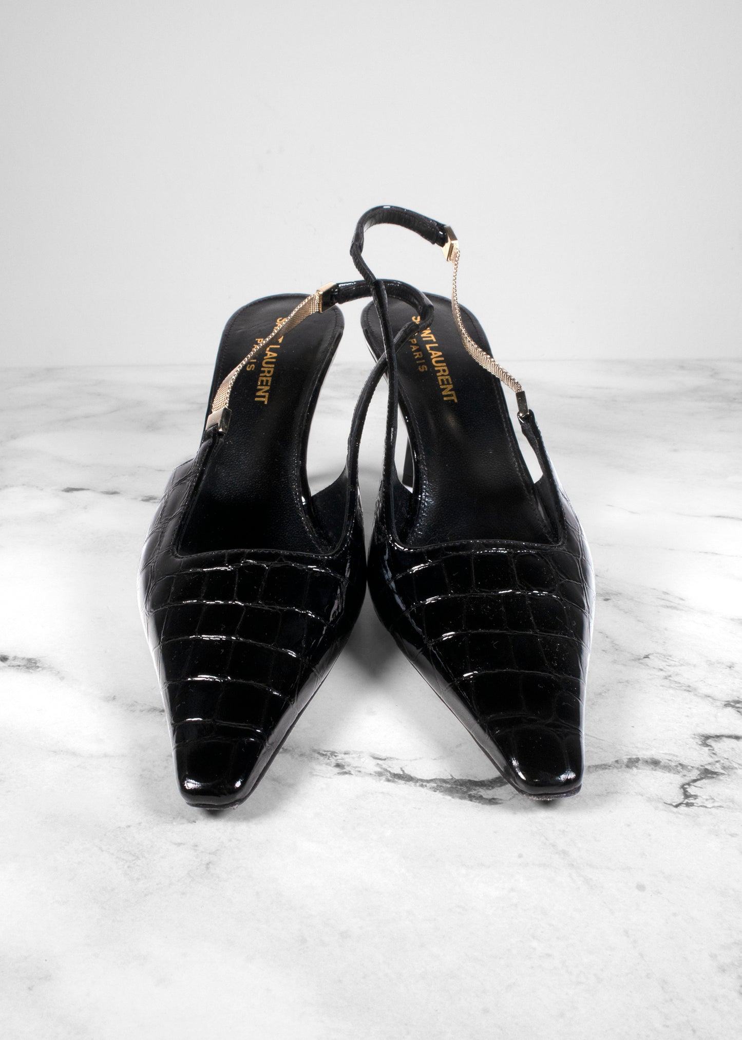 Saint Laurent Blake Croco Slingback Pumps