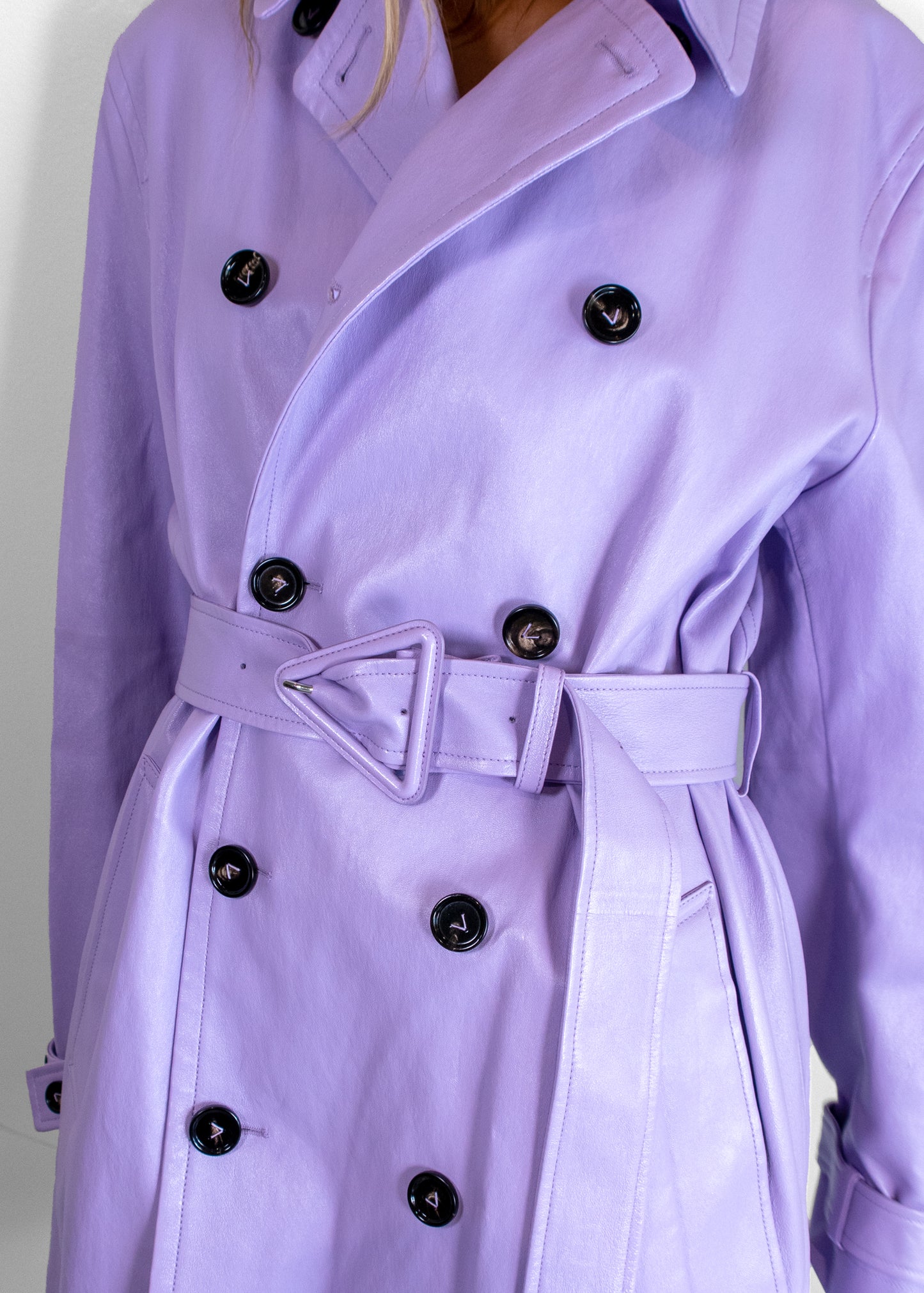 Bottega Veneta Shiny Leather Belted Trench Coat