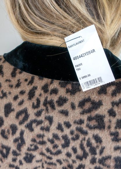 Saint Laurent Leopard Print Single-Breasted Coat