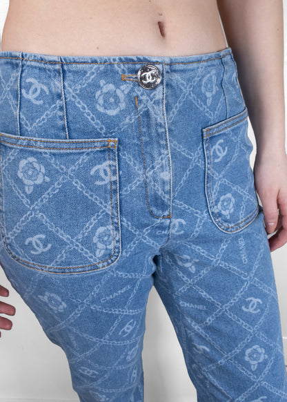 Chanel 2023 Métier d’Arts Printed Denim CC Logo Blue & White