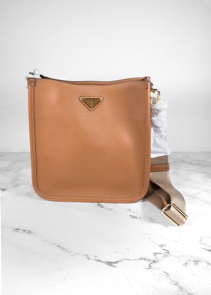 Prada Caramel Brown Calf Leather Bandoliera Bag