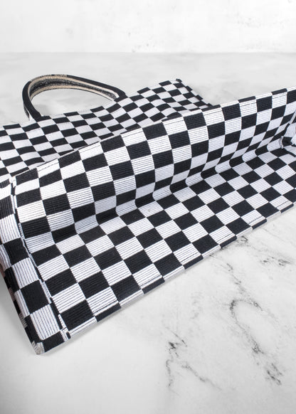 Dior Black & White Checkered Embroidered Canvas Large Book Tote