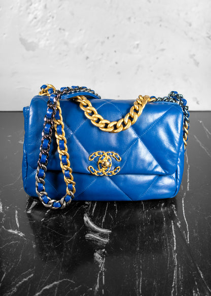 Chanel Lambskin Quilted Medium 19 Blue Flap Bag