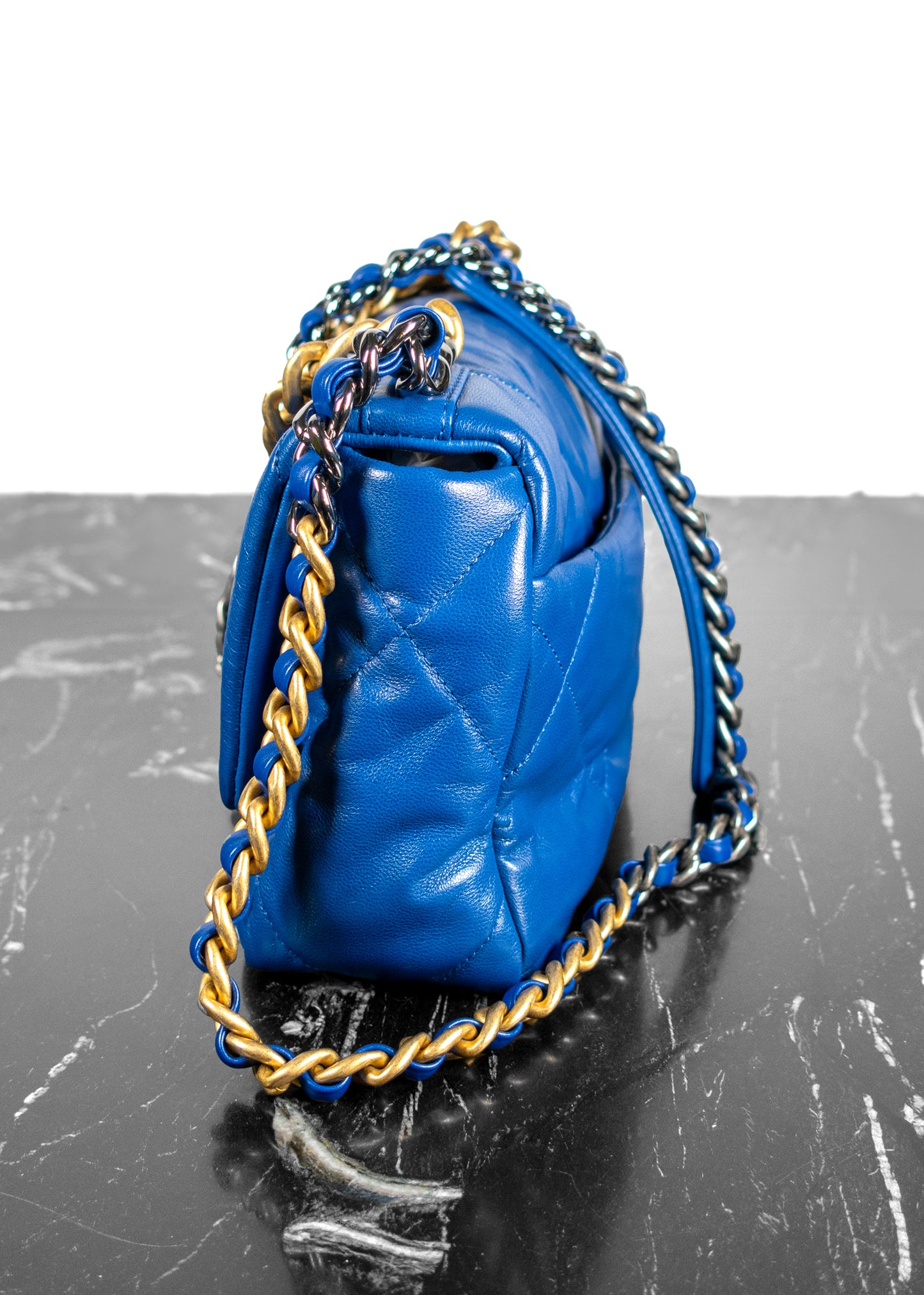 Chanel Lambskin Quilted Medium 19 Blue Flap Bag