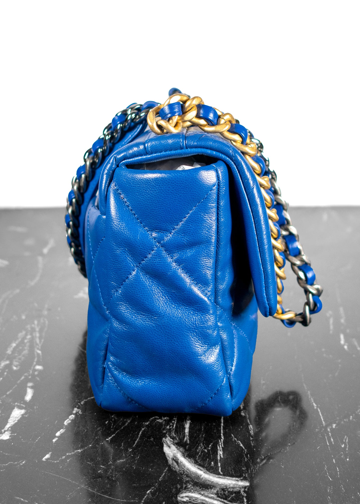 Chanel Lambskin Quilted Medium 19 Blue Flap Bag