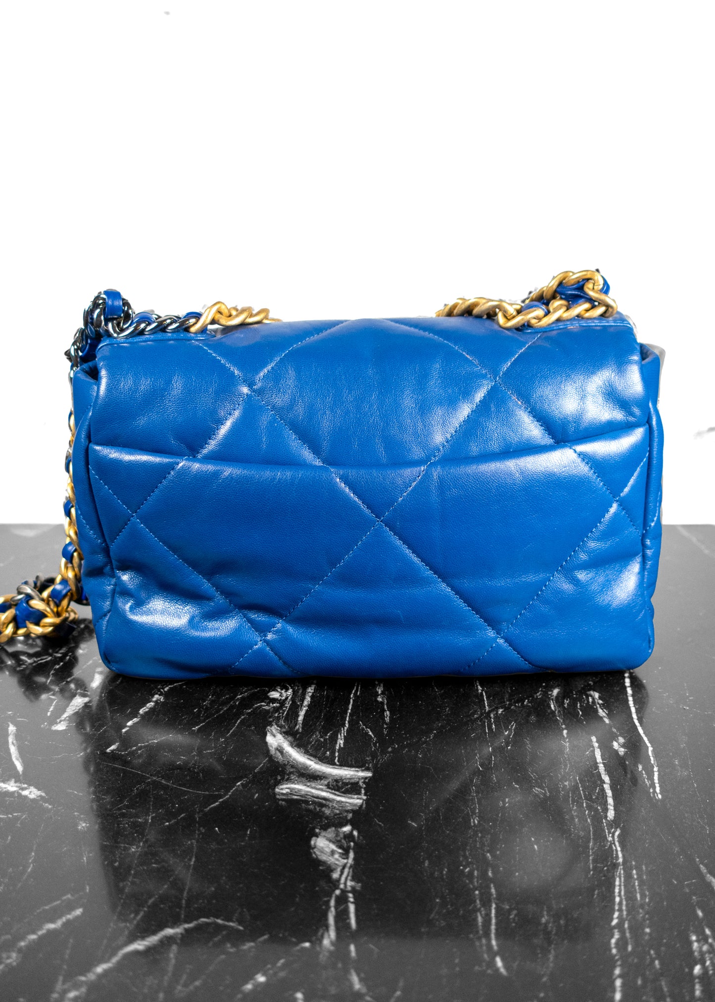 Chanel Lambskin Quilted Medium 19 Blue Flap Bag