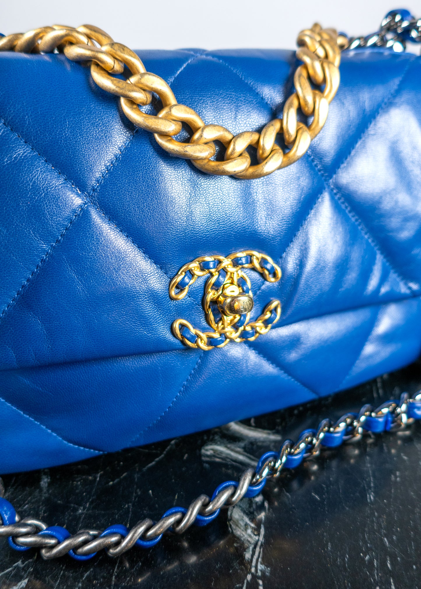 Chanel Lambskin Quilted Medium 19 Blue Flap Bag