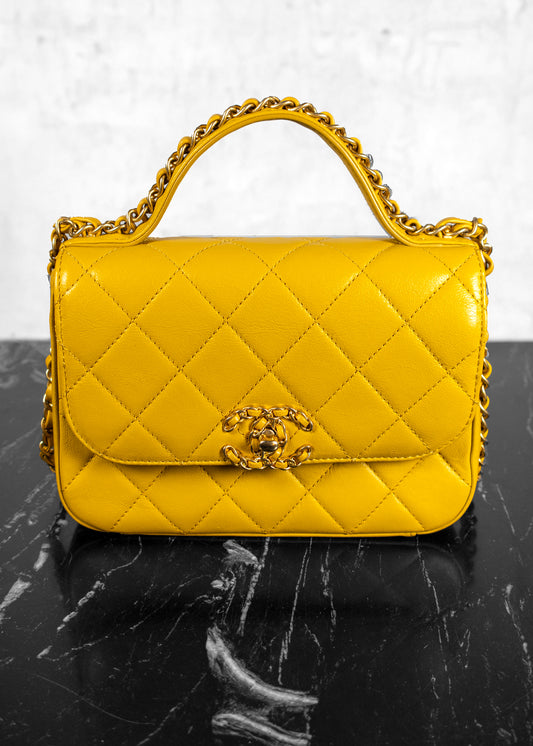 Chanel Lambskin Quilted Medium 19 Yellow Flap Bag