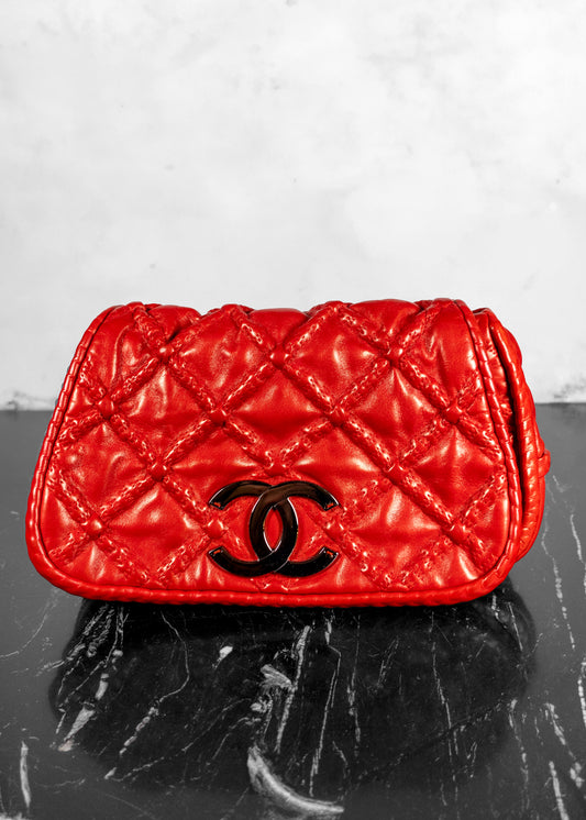 Chanel Red Quilted Leather Hidden Chain Flap Bag