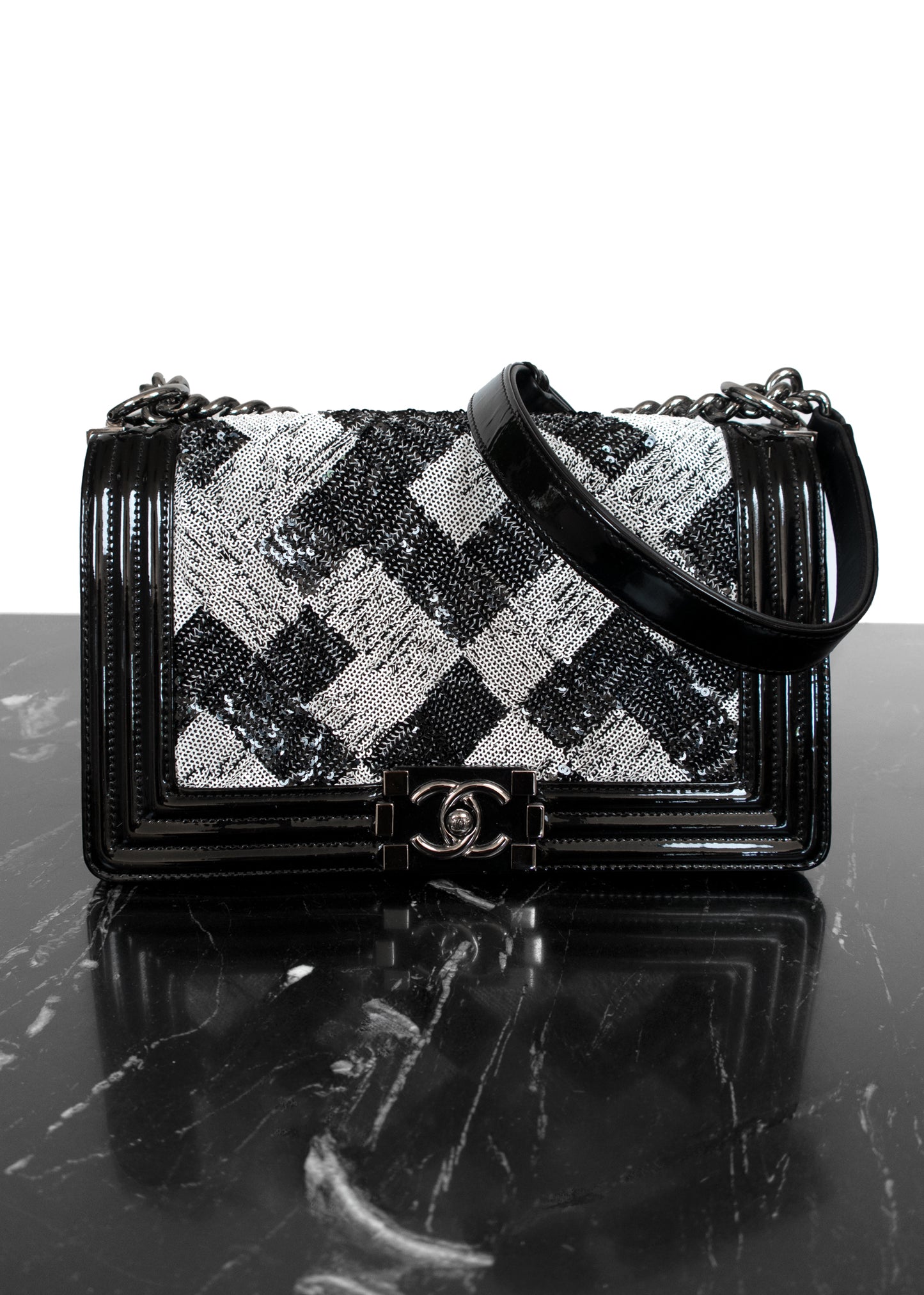 Chanel Sequin Medium Boy Flap Bag Black