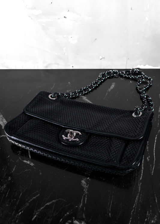 Chanel Perforated Calfskin Large Up In The Air Flap Black