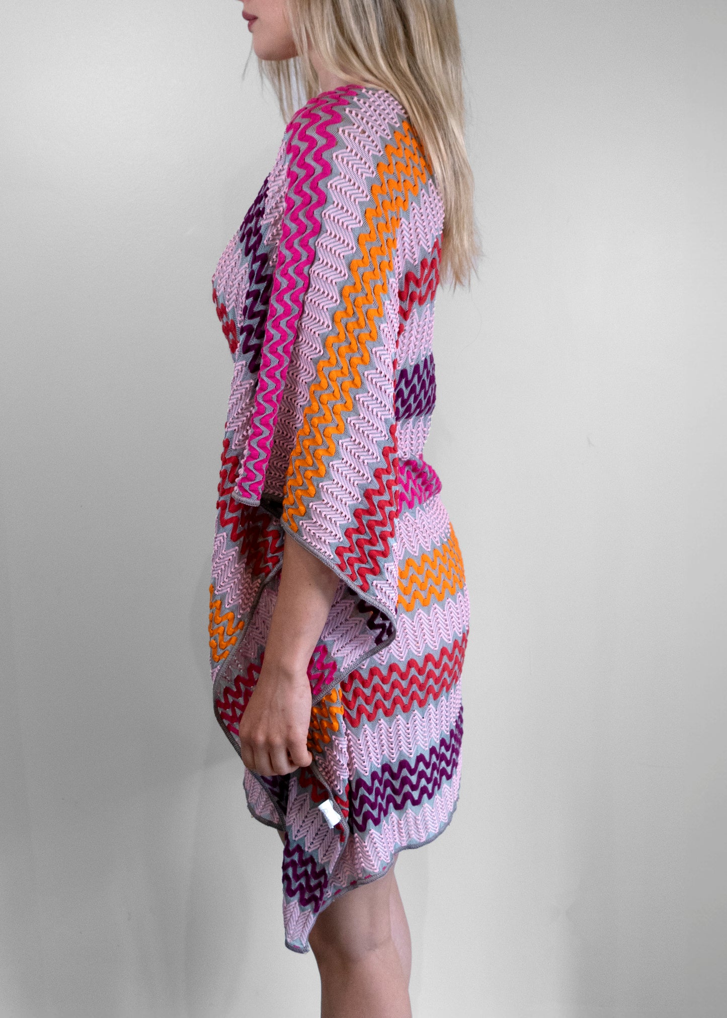 Missoni Pink Multicolor Crochet Knit Kaftan Tunic Cover-Up Dress