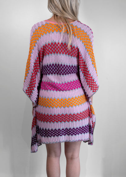 Missoni Pink Multicolor Crochet Knit Kaftan Tunic Cover-Up Dress