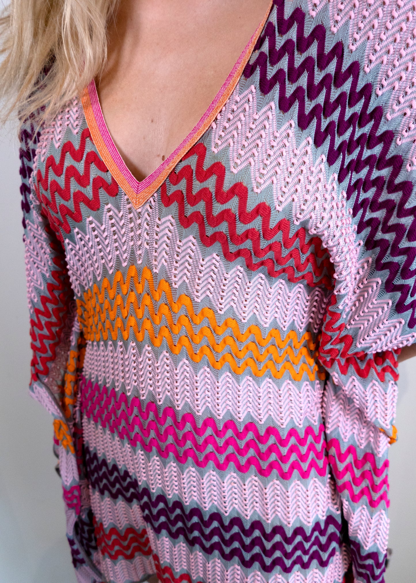 Missoni Pink Multicolor Crochet Knit Kaftan Tunic Cover-Up Dress