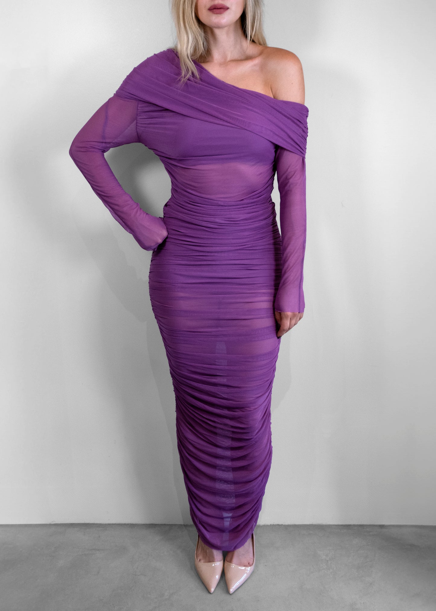 The Sei Purple Mesh Long Dress