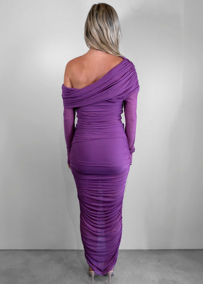 The Sei Purple Mesh Long Dress