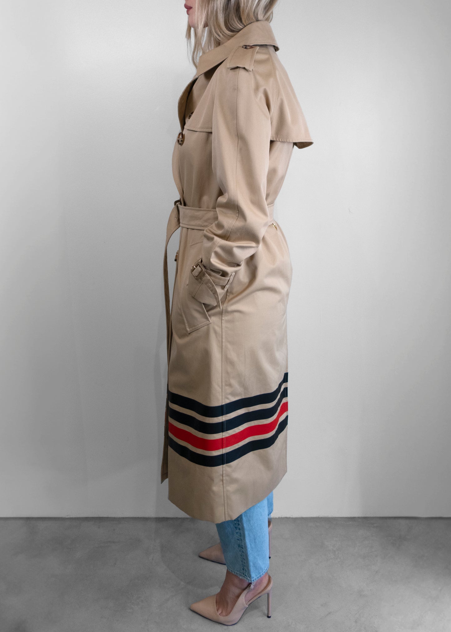 Burberry Stripe Detail Gabardine Trench Coat