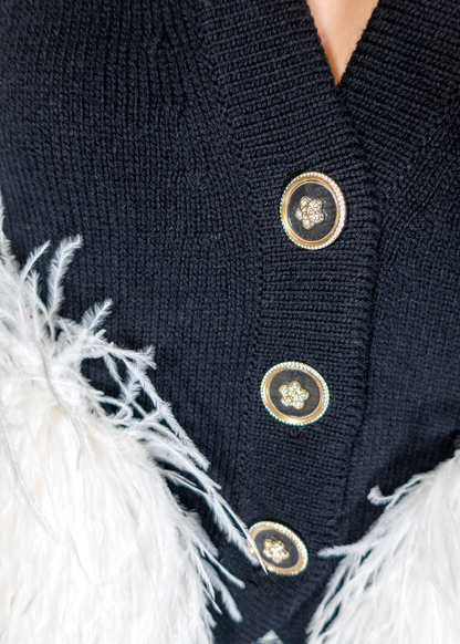 Chanel Black Cashmere & White Ostrich Feathers Vest