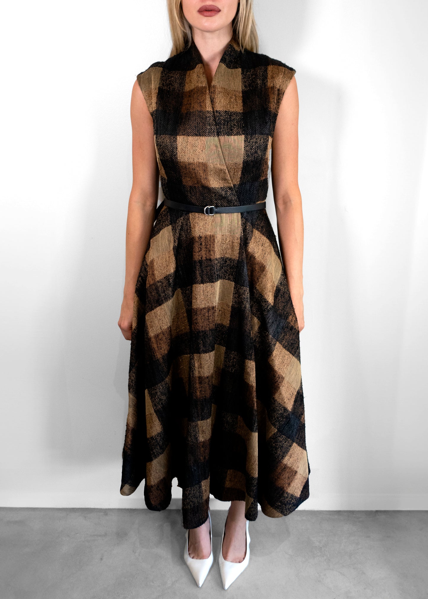 Christian Dior Plaid Print Midi Length Dress