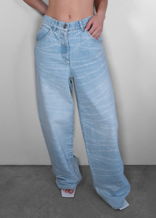 Chanel 2025 Pearl Print Wide Leg Jeans