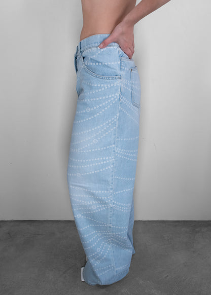 Chanel 2025 Pearl Print Wide Leg Jeans