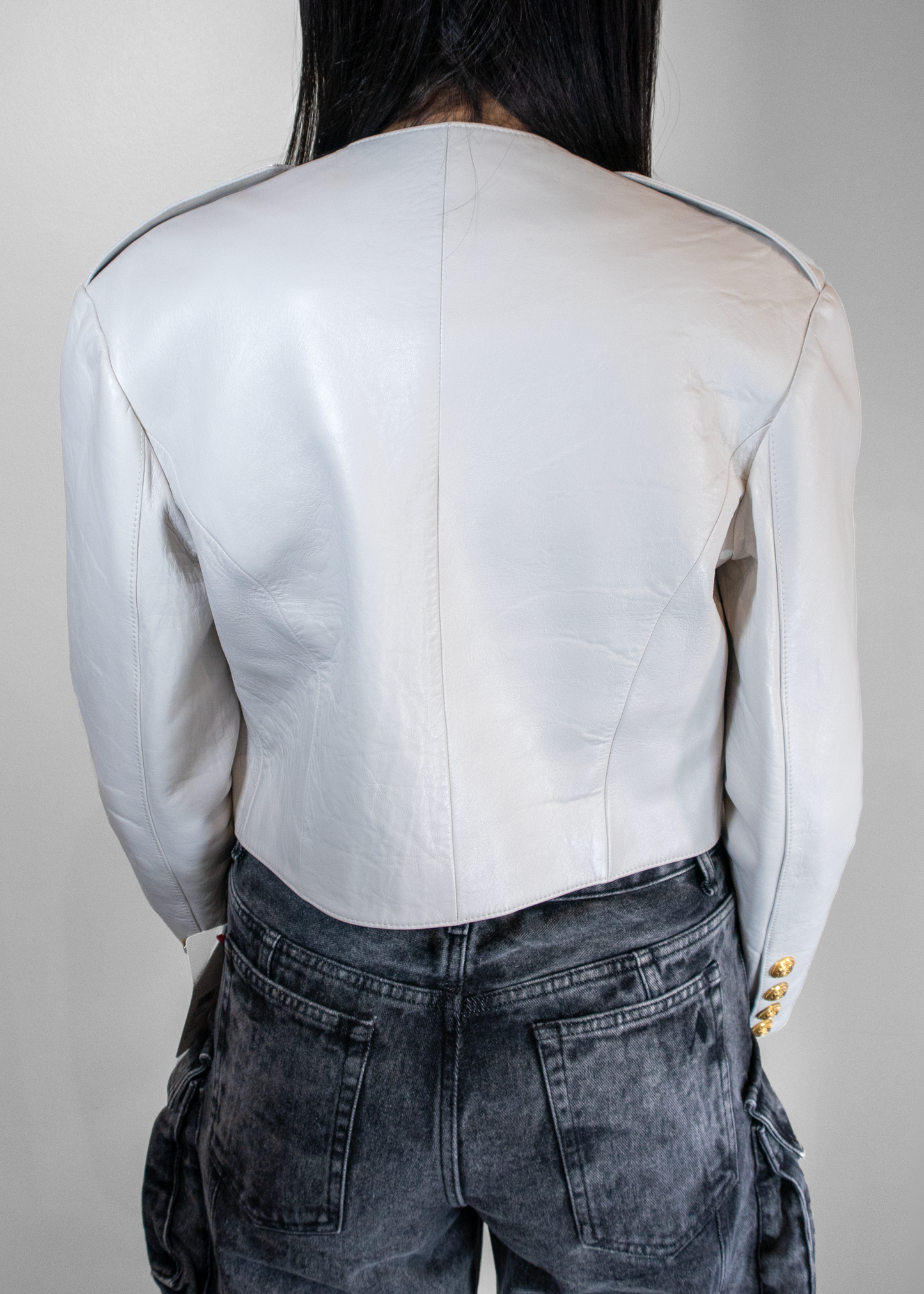 Celine White Double-Breasted Cropped Jacket