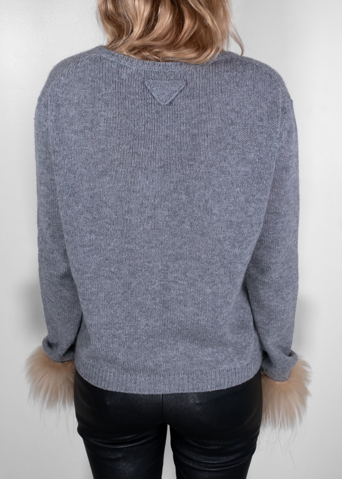 Prada Grey Cashmere Cardigan with Fur Cuffs