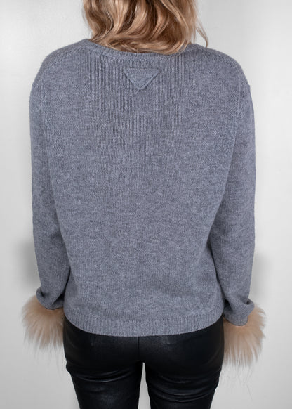 Prada Grey Cashmere Cardigan with Fur Cuffs