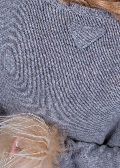 Prada Grey Cashmere Cardigan with Fur Cuffs