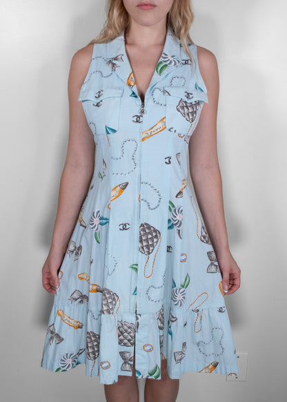 Chanel Blue Cotton Printed Day Dress