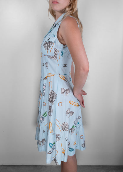 Chanel Blue Cotton Printed Day Dress