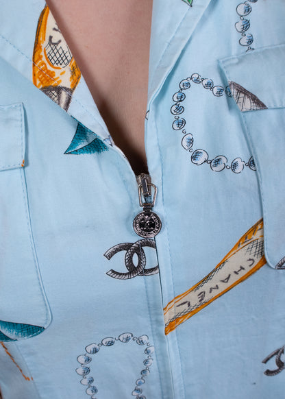 Chanel Blue Cotton Printed Day Dress