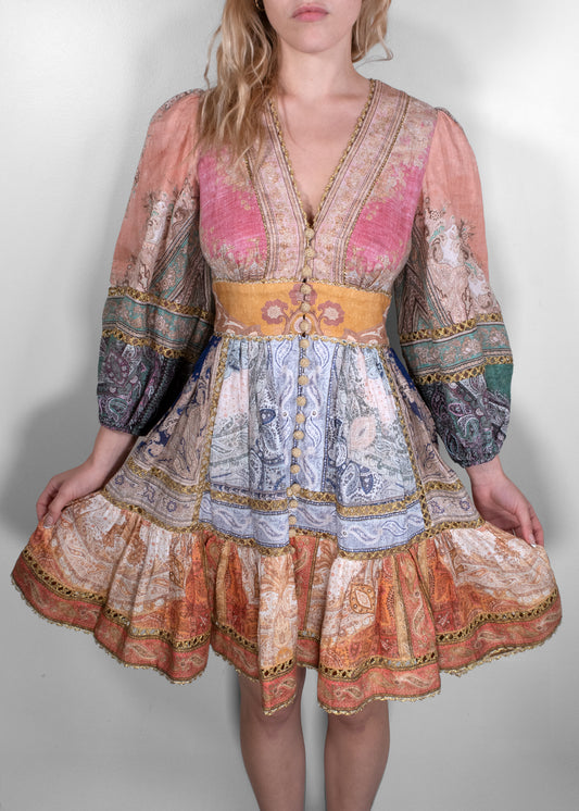 Zimmermann Patchwork Linen Mini Dress