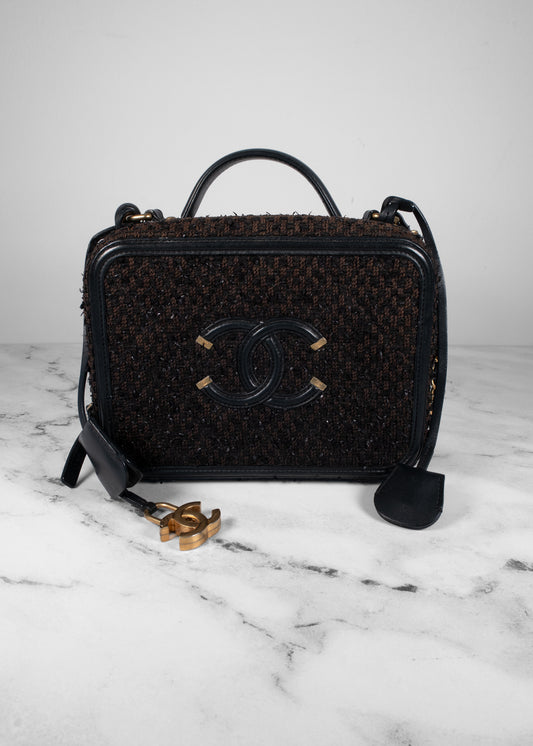 Chanel Tweed Quilted Medium CC Filigree Vanity Case