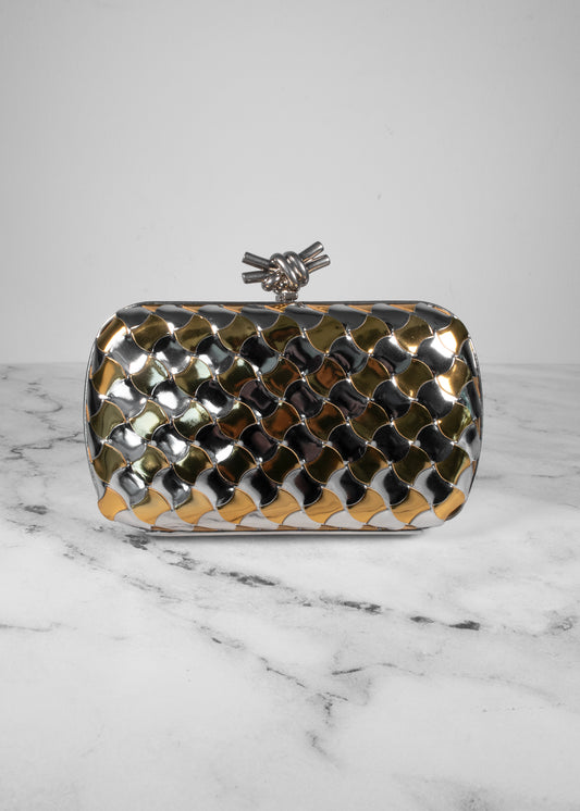 Bottega Veneta Knot Pavimento Metallic Leather Clutch